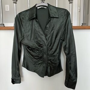 Zara silky satin green button down blouse size small